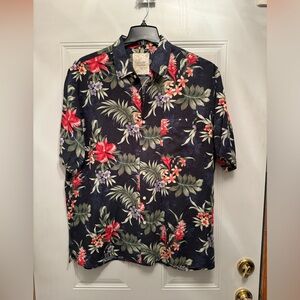 Tasso Elba Island Shirt 75%silk 25% Linen Button-Up Blue Hawaiian Floral XL